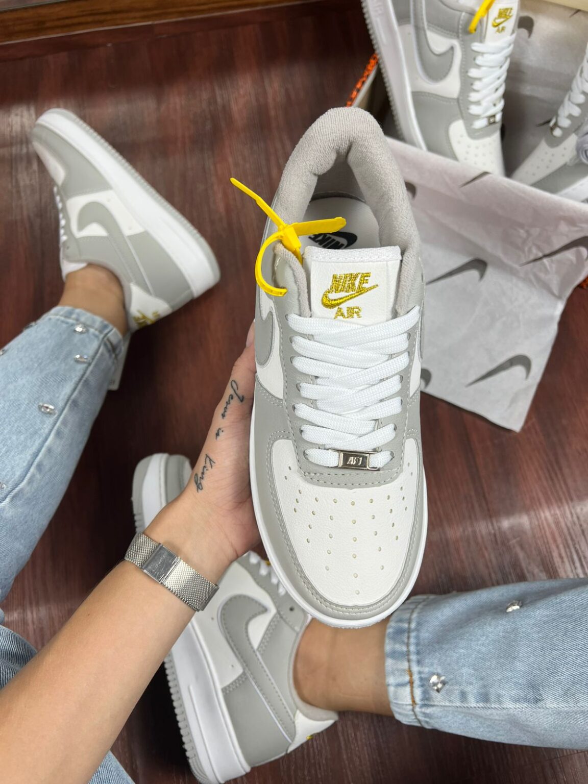 Tênis Nike Air Force Branco Cinza Feminino Premium